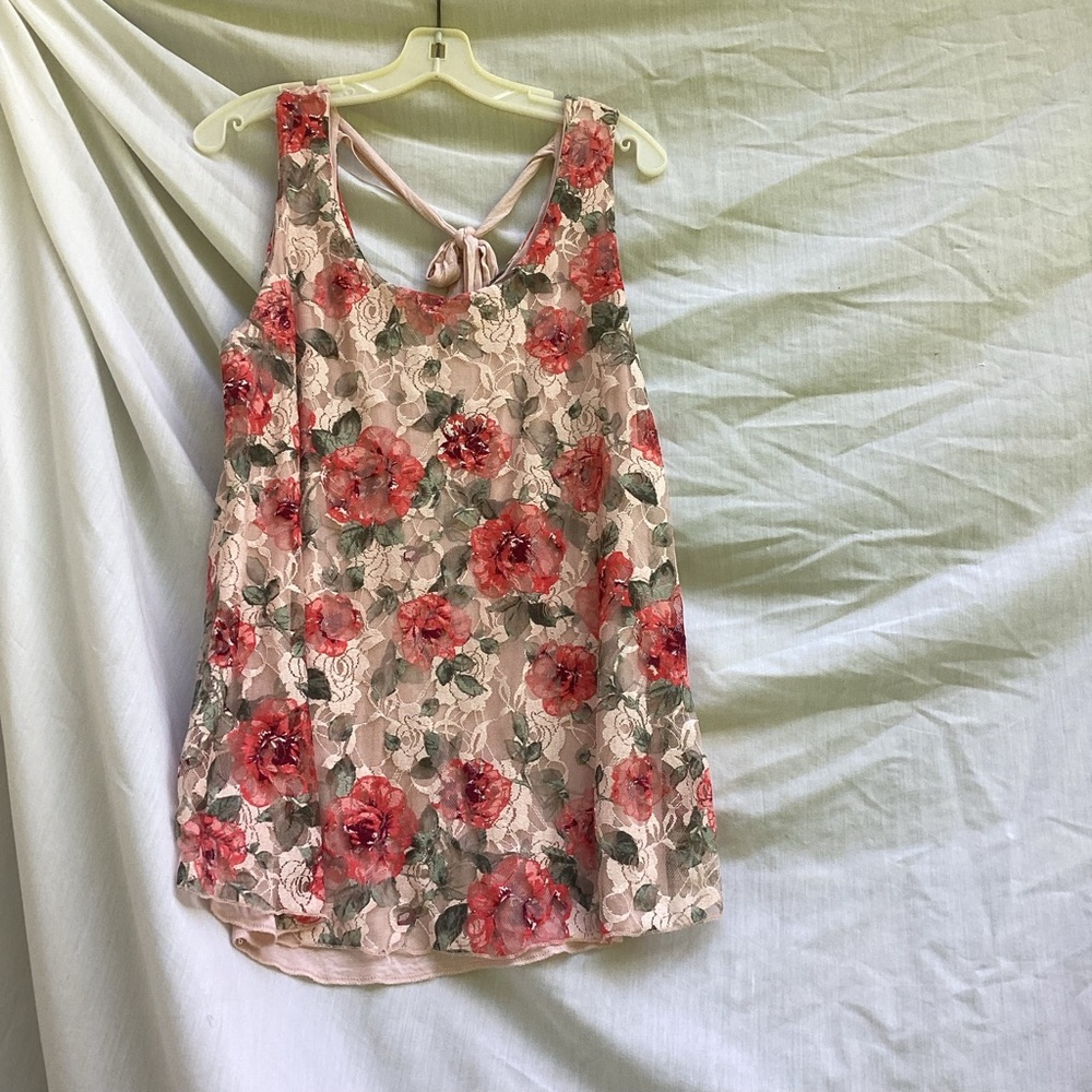 Tutti Bella maternity pink Floral Tie back Sleeveless Tank Top, size XL